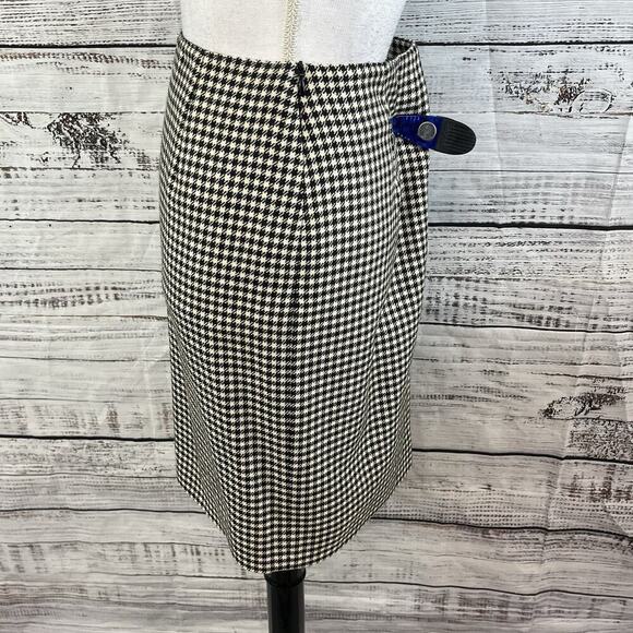 Vintage Ralph Lauren Skirt sz 6 Pet Black Ivory Hounds Tooth Wool Straight Knee - Picture 6 of 8